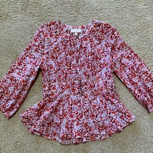 Moulinette Soeurs (Anthropologie) white and red floral, size 10 top